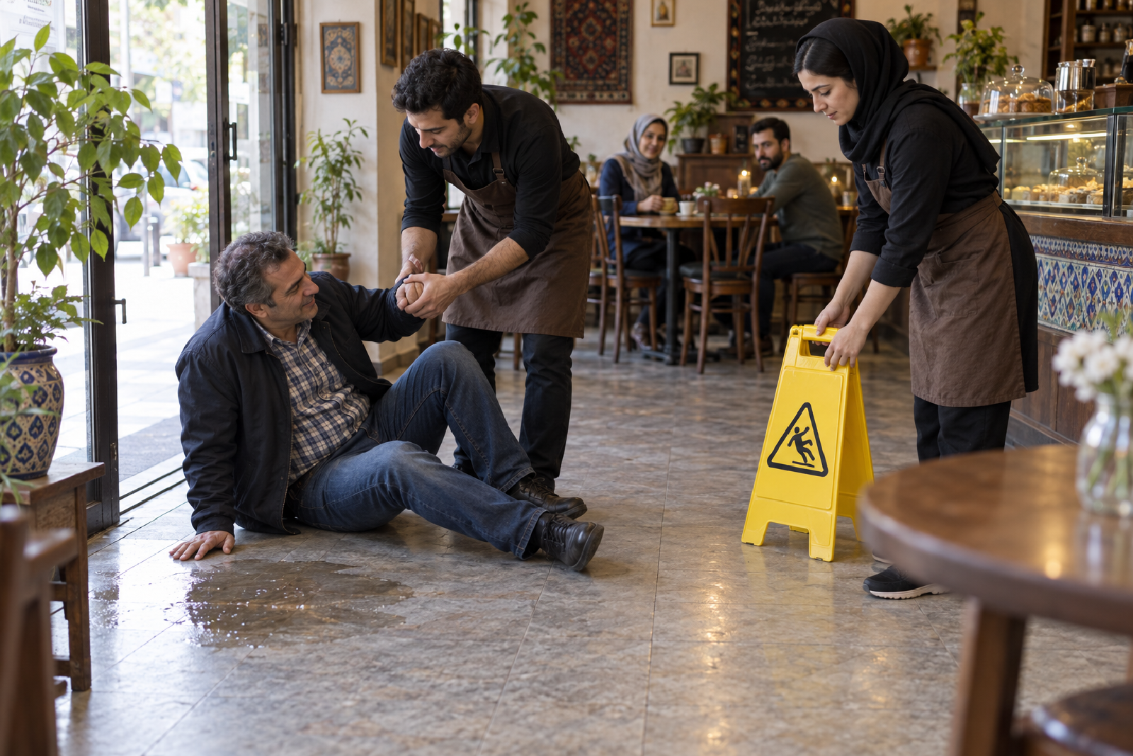 مشتری در کافه لیز خورد؛ کارکنان در دقایق اول چه کنند؟